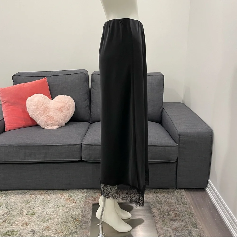 NWT KAFFE KAhilda Skirt Size Medium (Danish 38) Silky Black with Lace Trim - Picture 5 of 16